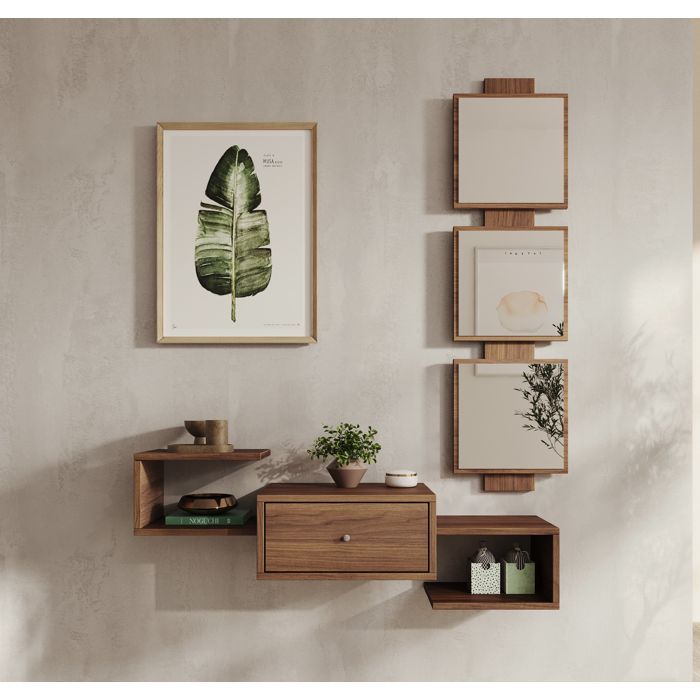 Eingangsbereich-Möbel | 1 Schublade mit Spiegel | Konsolentisch | Ausführung: Ambar-Walnuss | B 99,5 x T 22 x H 145 cm | Modell Neo