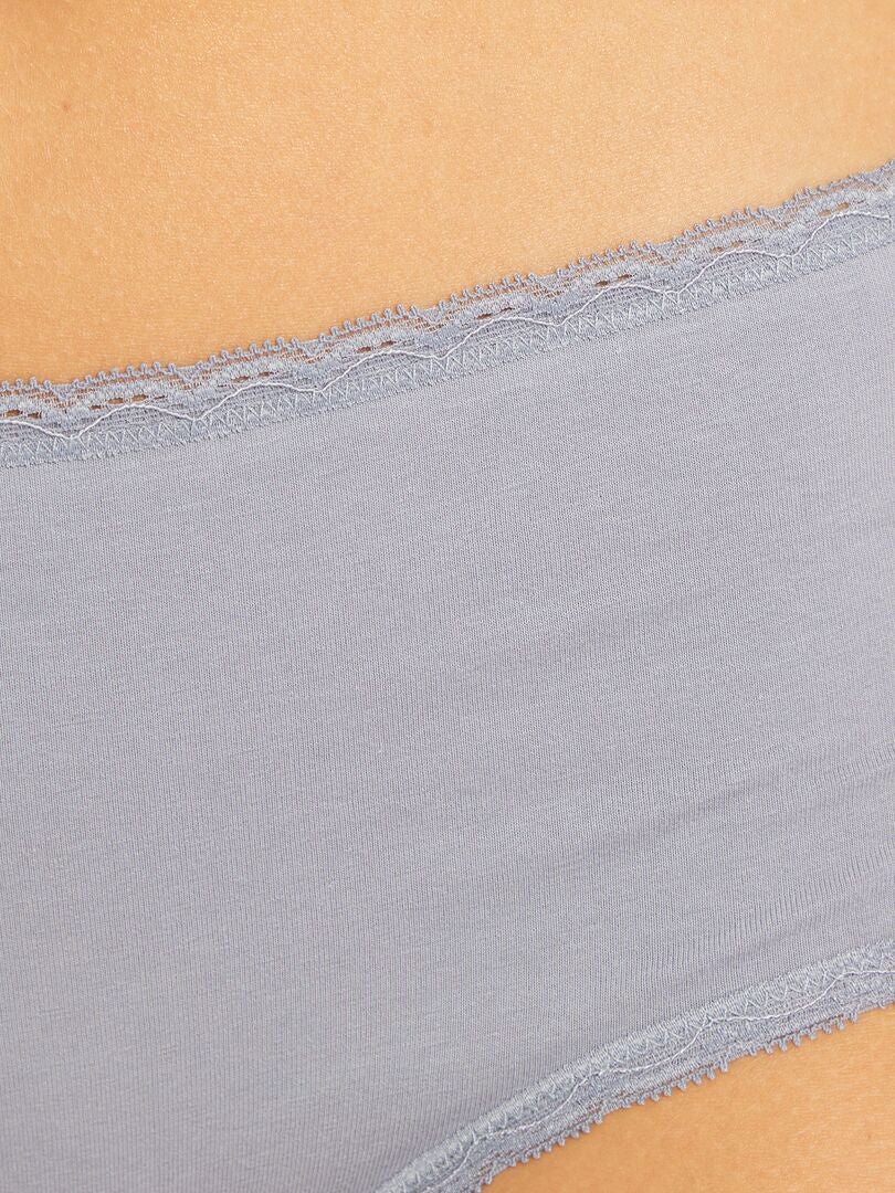 Conjunto de 3 calcinhas de algodão com acabamento em renda - AZUL
