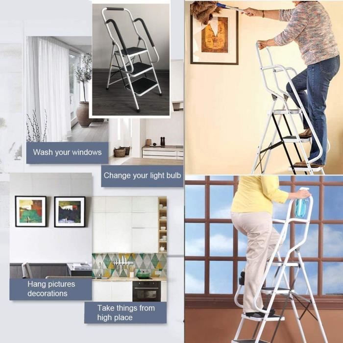 3-step stepladder with handrails, foldable for safety, non-slip, lightweight (8.5 kg) for home office
