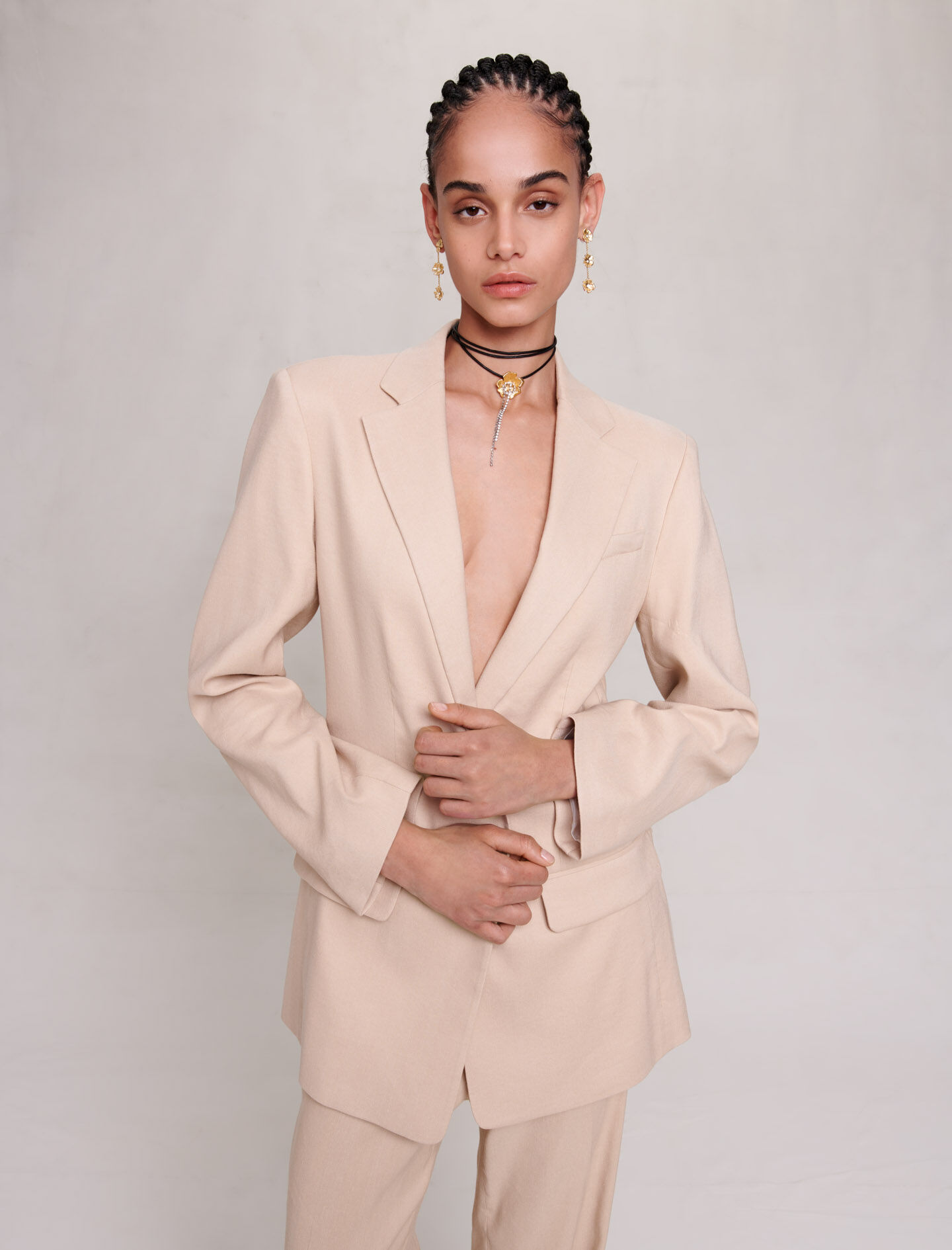 Beige linnenmix jas