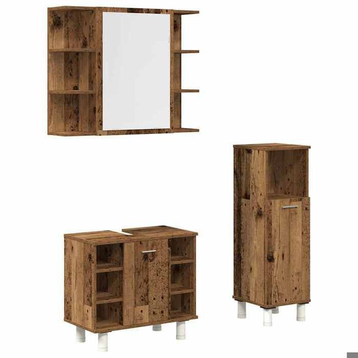 Badkamermeubelset - KALISSE - 3-delig - Samengesteld hout - Gerecycled hout - 80x20,5x64 cm - 30x30x95 cm