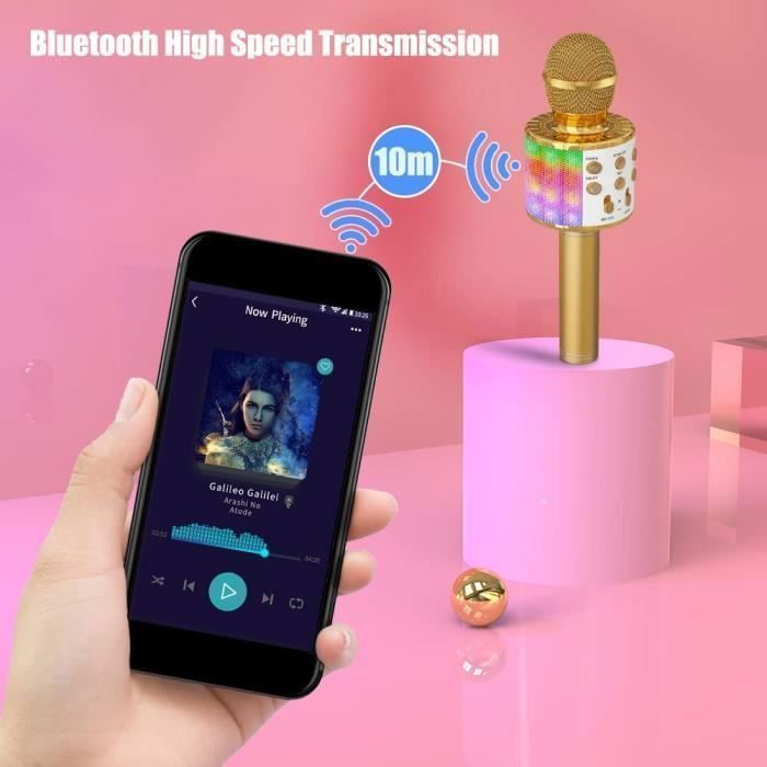 Microfono karaoke wireless, microfono karaoke per bambini con luce LED danzante, microfono Bluetooth per bambini, oro