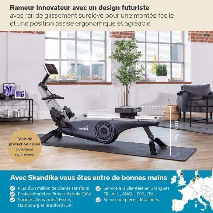 Vogatore indoor Freki – Skandika – Peso massimo 135 kg – Bluetooth – Console con schermo LCD – Blu