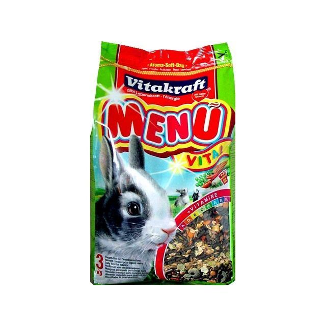 Nourriture pour lapin nain - VITAKRAFT - Menu vital - Sachet de 3 kg - Mélange de graines