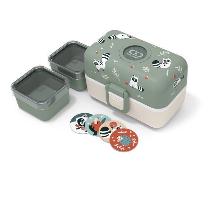 Children's Lunch Box - MONBENTO - 3 Compartments - BPA Free - MB Tresor Raccoon