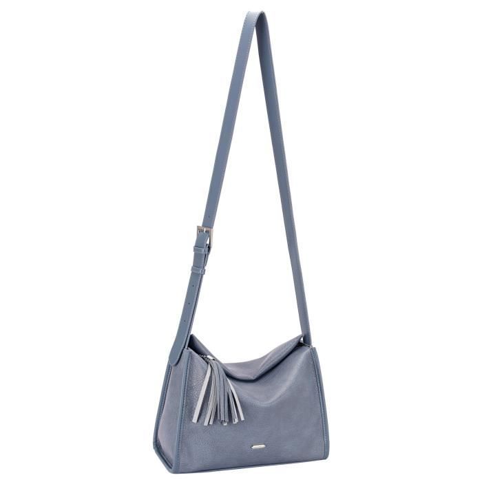 David Jones Paris Women's Shoulder Bag, Crossbody Bag, Lightweight Soft Faux Leather, Multi-Pocket, Blue