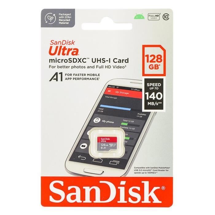 SanDisk Ultra Micro SD SDXC 128GB 128GB 128g TF Card 140MB/S Class 10 U1 A1 SD Adapter Included