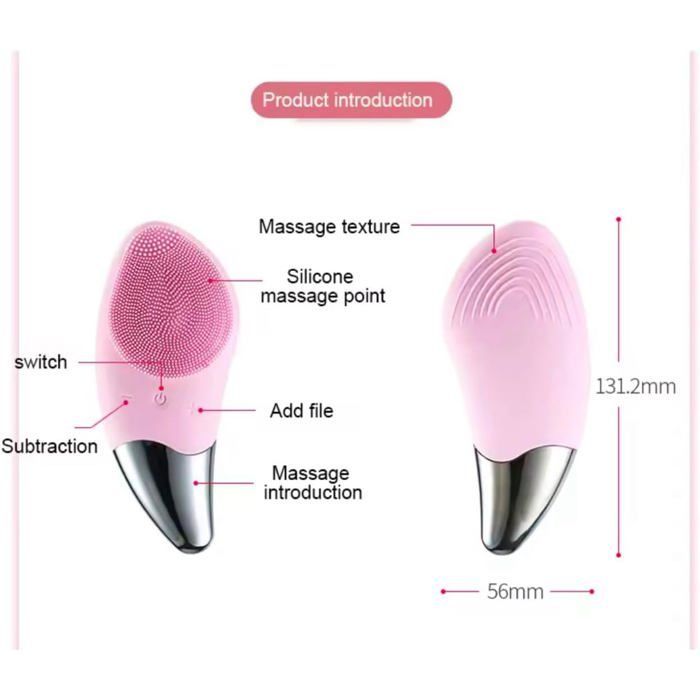 Cepillo de limpieza facial de silicona, dispositivo eléctrico para una limpieza profunda y una piel más suave (rosa)