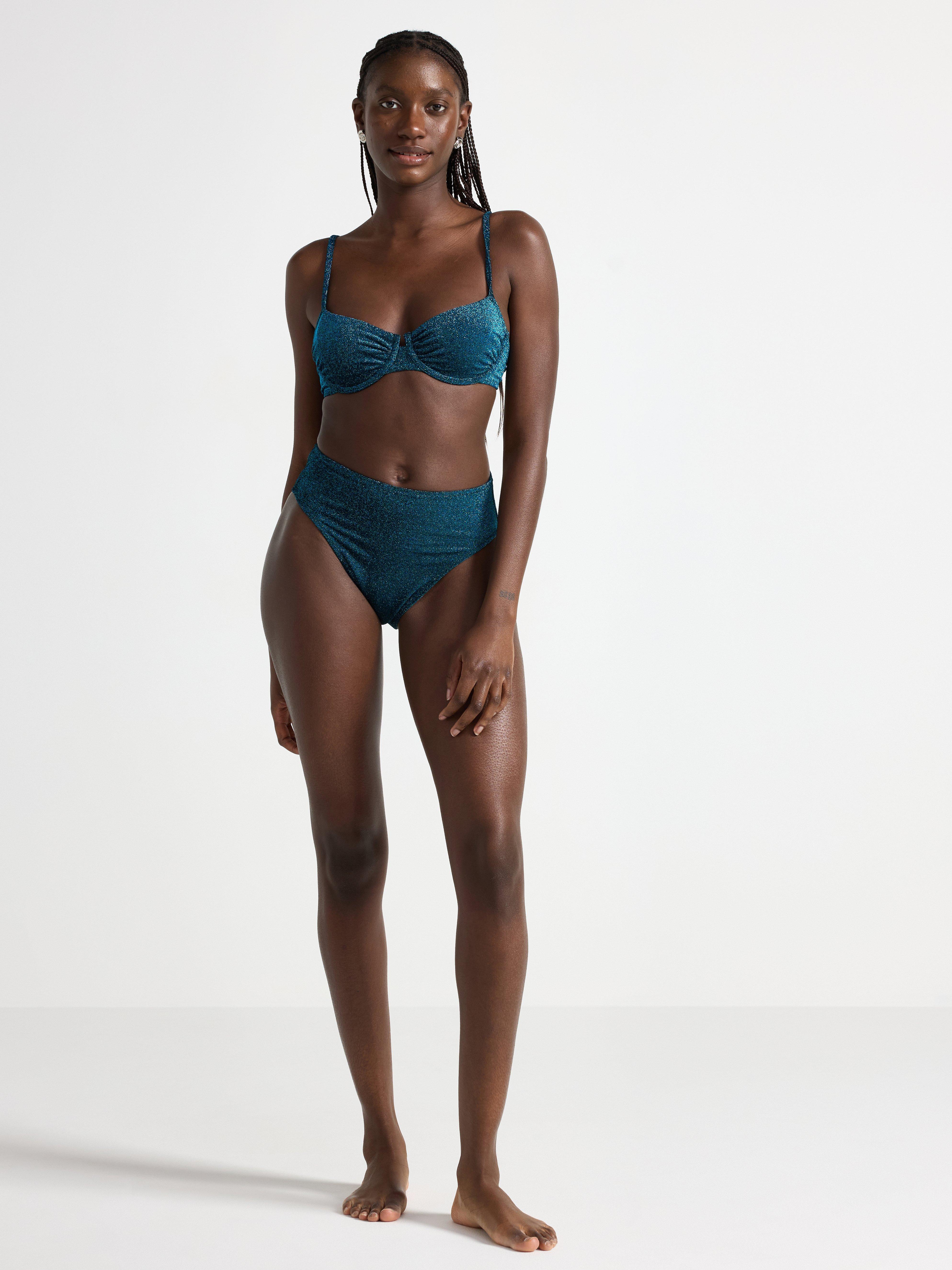Slip de bikini Högmidjad cu lurex Dark Aqua
