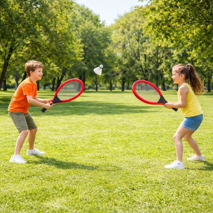 Giant XL Tennis Set – 2 Rackets 55 cm, Shuttlecock and Soft Ball, Random Colors, Outdoor Game for Children and Families