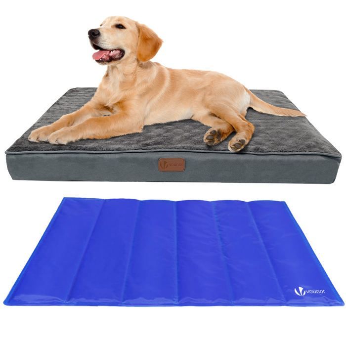 Colchón para perros VOUNOT® con funda extraíble – Cesta de espuma con alfombrilla refrescante de gel extraíble – 76x51x9cm