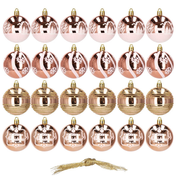 Bombki choinkowe rose gold 24 szt. różowy 6cm zestaw