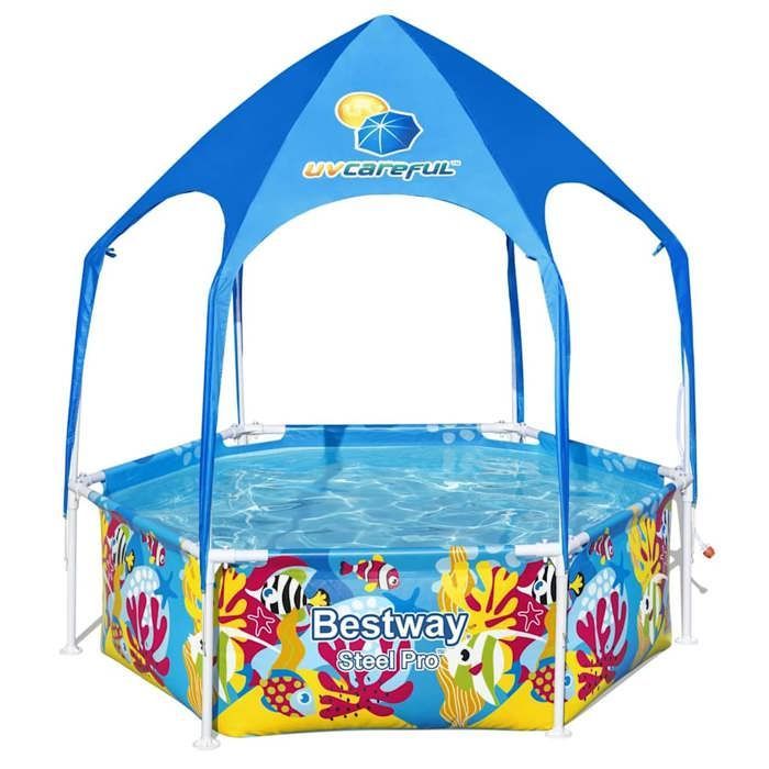 Opblaasbaar zwembad - Bestway - Steel Pro - Ø183x51 cm - UPF 40+ parasol - Zeedieren - 3+