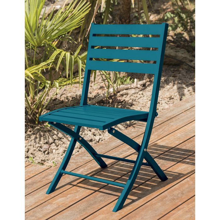 Ensemble repas de jardin 4 places en aluminium bleu canard - Bleu canard