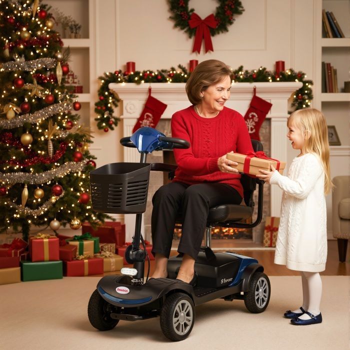 Scooter eléctrico de 4 ruedas S1 SPORT, 300 W, asiento giratorio de 360°, autonomía de 25 km, batería de plomo-ácido de 12 Ah. Movilidad para personas con movilidad reducida y personas mayores. - Azul.