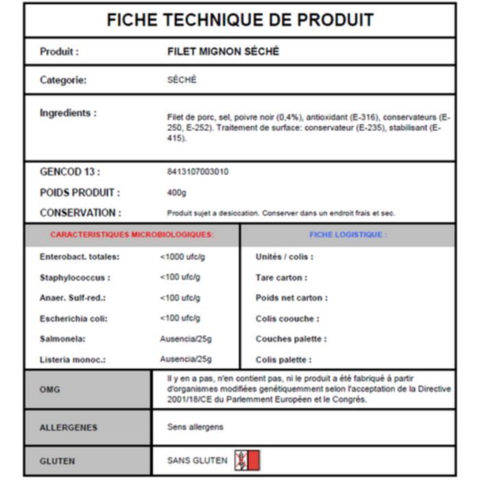 Filet séché poivré env. : 300 gr