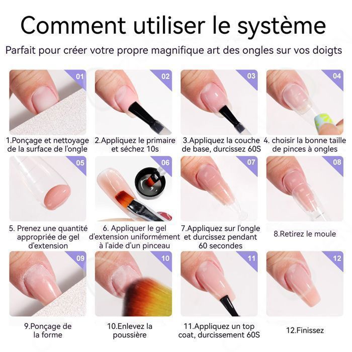 Coffret de vernis à ongles gel - Set manucure-pedicure 14 couleurs - 15 ml - Lampe UV incluse - 40 accessoires