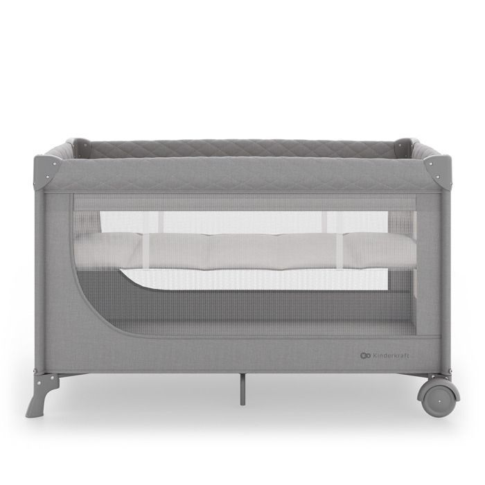 Kinderkraft LEODY UP resesäng, hopfällbar lekhage med madrass, 114x60 cm, stabil, grå