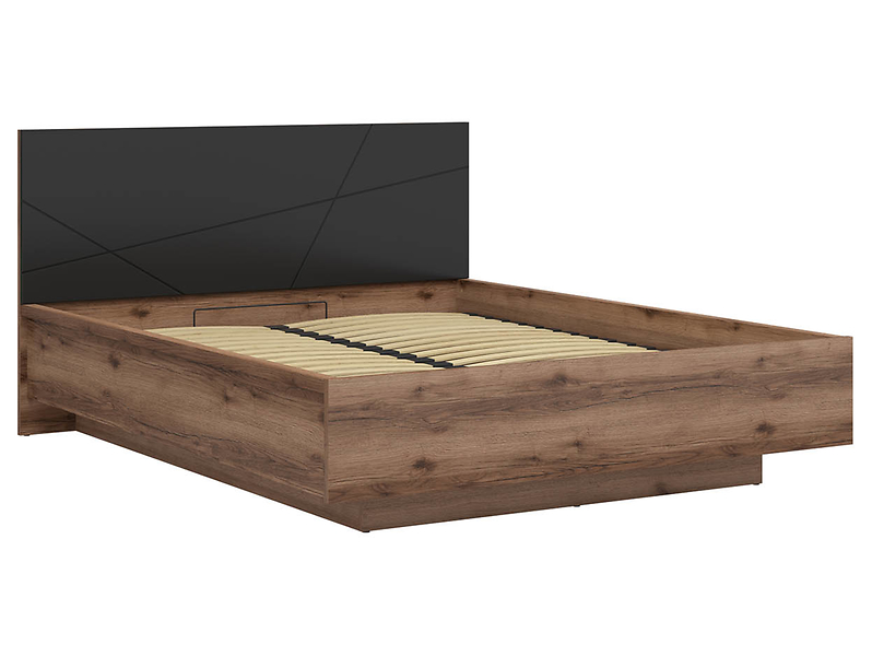 Łóżko Forn 160x200 ze stelażem i pojemnikiem dąb delano ciemny/czarny