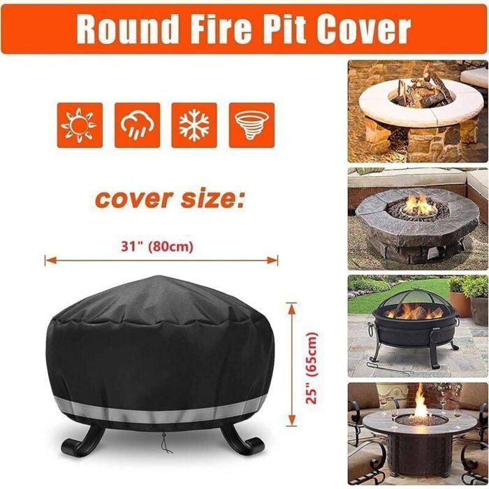 Housse Protection Braséro Ø80x50cm Tissu Oxford 600D, Imperméable UV Anti-Déchirure, Pour Foyer/Barbecue Extérieur
