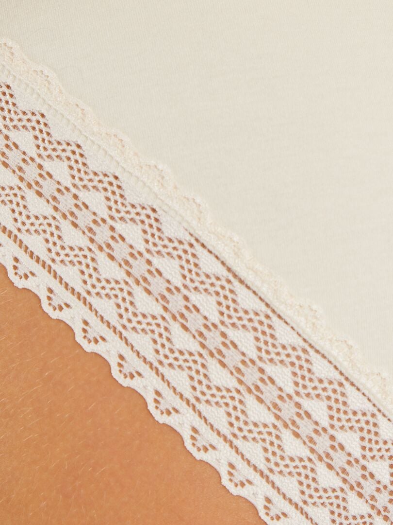 Set van 3 katoenen kanten slipjes - BEIGE