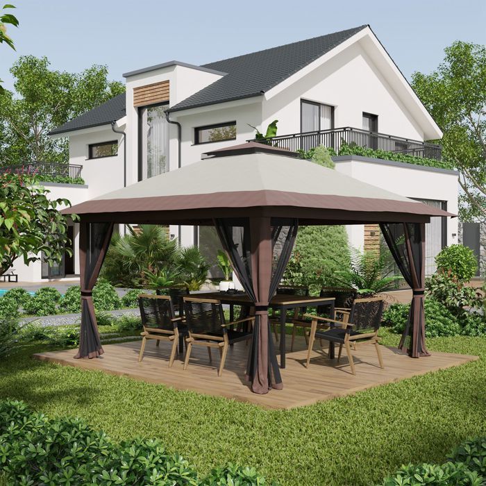 Cenador de jardín Outsunny - Poliéster - 392x392x283cm - Beige