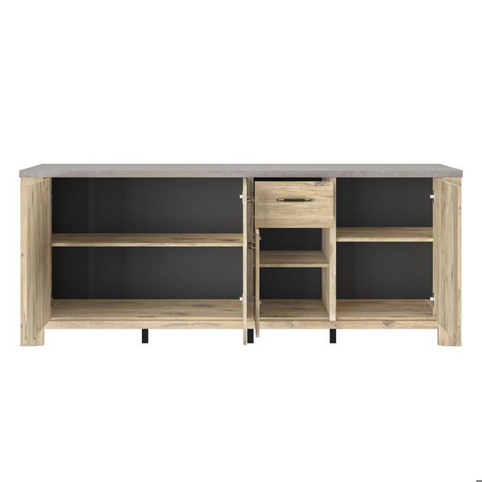 Buffet 4 portes effet bois chêne clair avec finition minérale