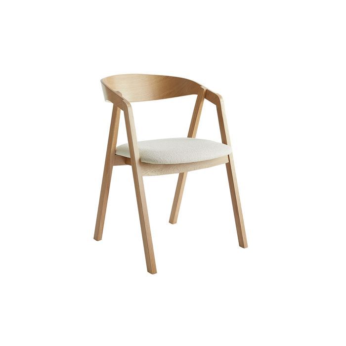Miliboo - Sedie impilabili scandinave LOVA in legno di rovere chiaro e tessuto bouclé effetto lana color bianco sporco (set da 2)