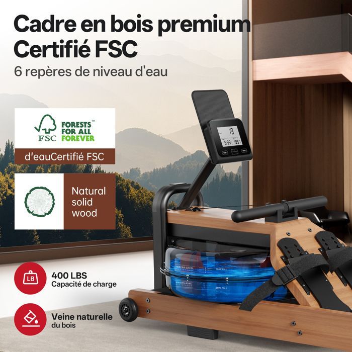 Rameur - JOROTO - MR260 - Capacité 120 kg - Bluetooth et application mobile - Résistance électromagnétique
