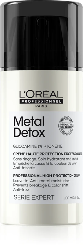 Creme protetor L'Oréal Professionnel Serie Expert Metal Detox para cabelos enfraquecidos e quebradiços.