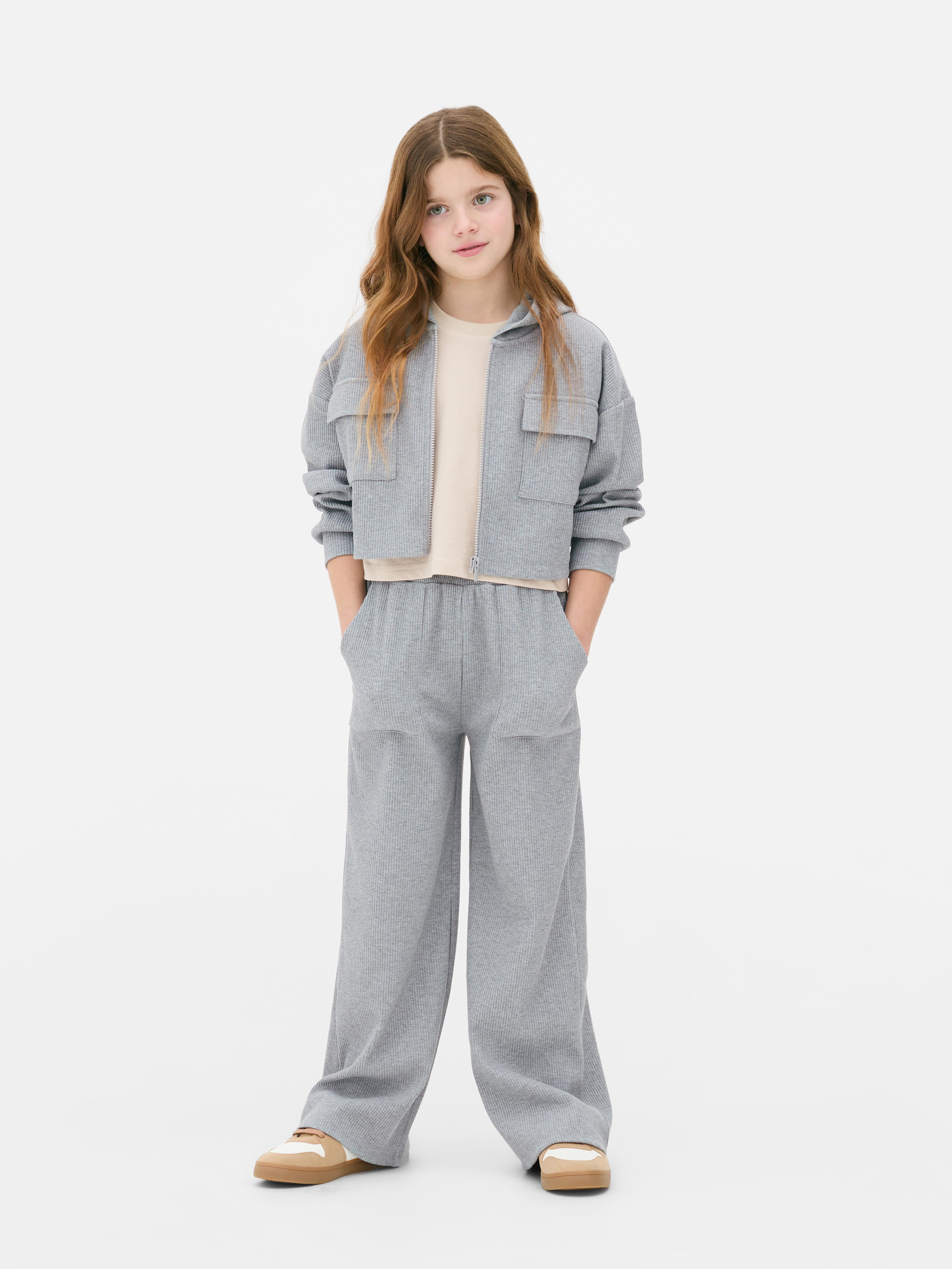 Pantaloni de trening cu talie largă, cu nervuri, asortați, cu buzunare laterale și talie elastică