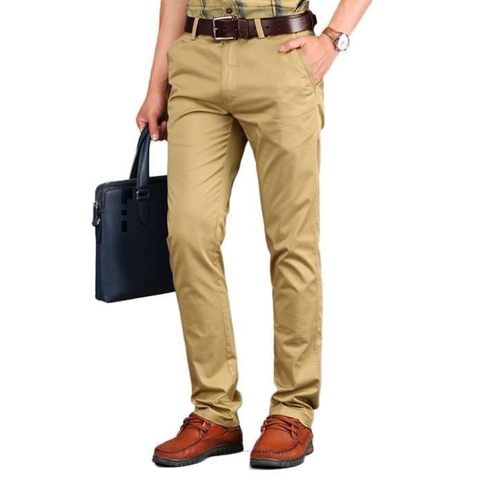 Pantalon Chino Coupe Droite Homme Grande Taille Casual Pantalon Couleur Uni - Kaki