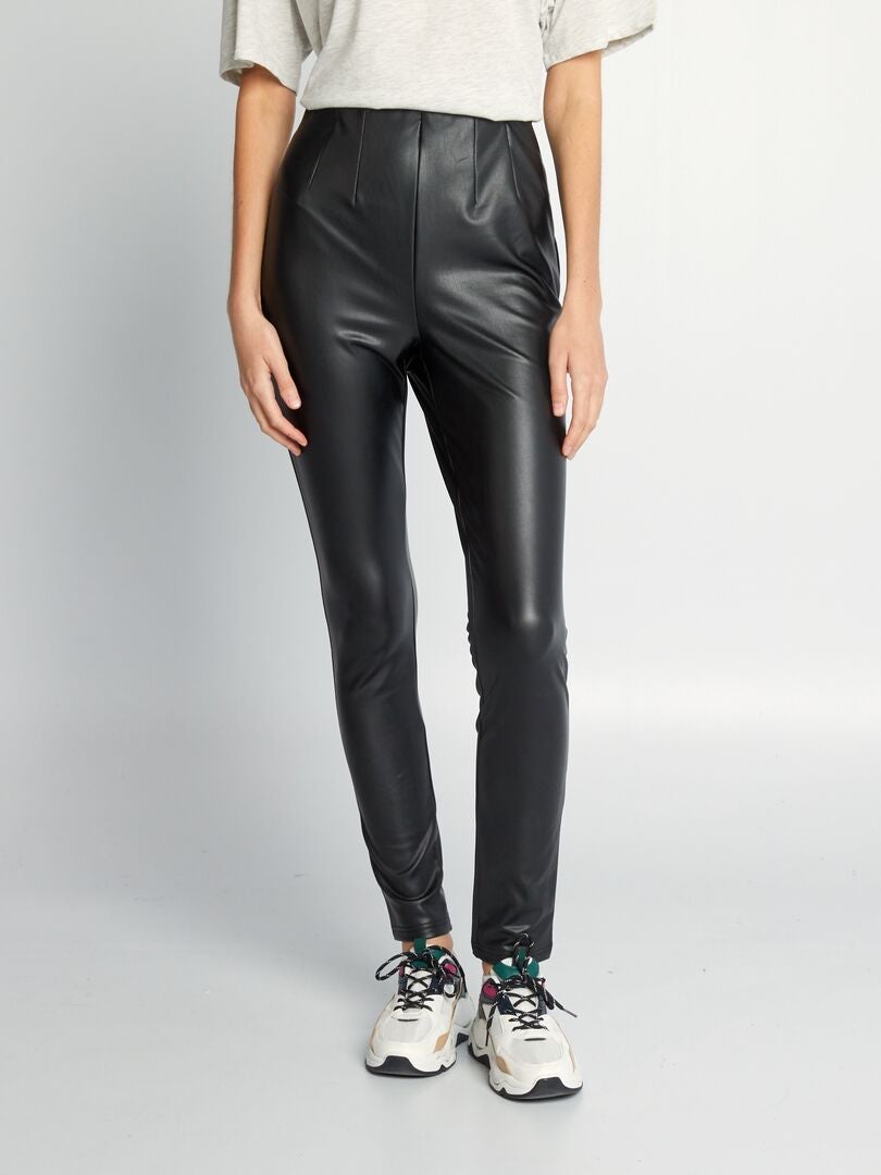 Leggings met hoge taille van imitatieleer - zwart