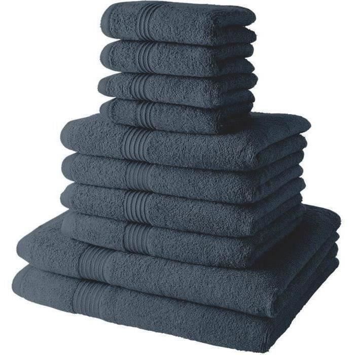 TODAY Juego de toallas de baño de 10 piezas que incluye 4 toallas de mano (30x50cm) + 4 toallas de baño (50x90cm) + 2 toallas de baño grandes (70x130cm) 100% algodón - Denim