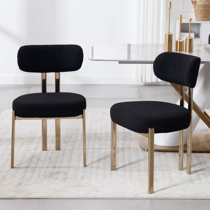 Wahson Faux Fur Dining Chairs, Set of 2, Modern Dining Chairs, Armless Kitchen Chairs, Black
