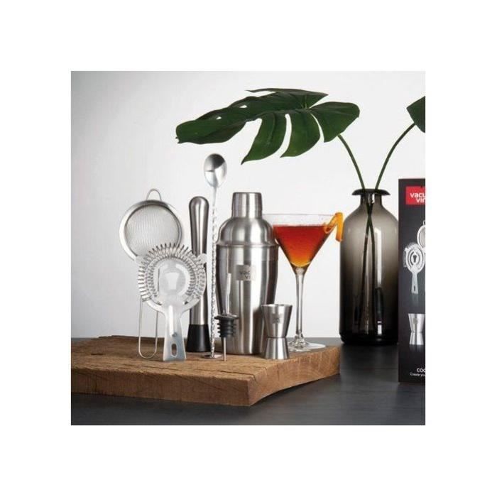 Coffret Cocktail 7 pièces en inox - VACUVIN - Mélangeur, Doseur, Pilon, Passoire, Tamis, Verseur, Cuillère