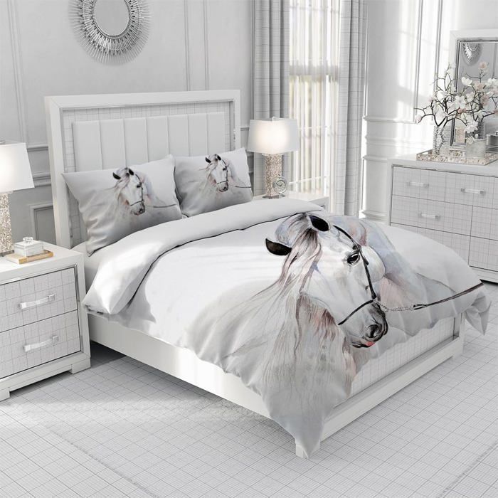 Funda nórdica de caballo de 140x200cm, juego de ropa de cama de caballo para niños, 1 funda nórdica de caballo + 2 fundas de almohada de 50×75cm