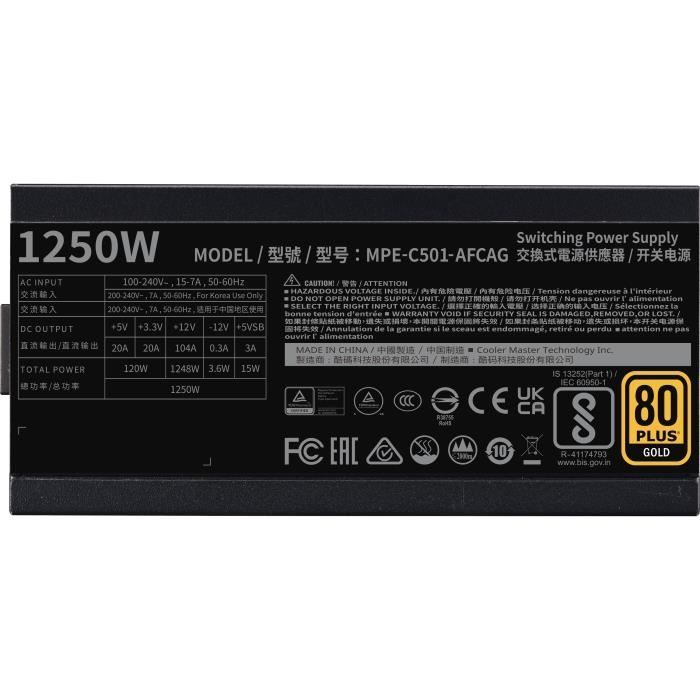 PC-voeding - COOLER MASTER - MPE-C501-AFCAG-3EEU - MWE Gold 1250W V2 ATX3.1 - 80+ GOLD - 1250 W