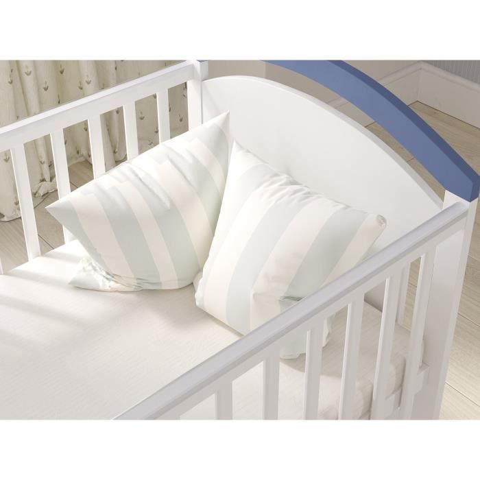 Lit d'enfant,lit bebe bleu-blanc 120x60cm avec tiroir et barrière de sécurité
