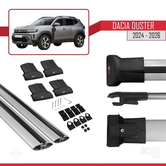 Barras de techo para Dacia Duster 3 (P1310) 2024-2026 FLY Model Railing Car Luggage Rack Gris Aluminio 2 Barras