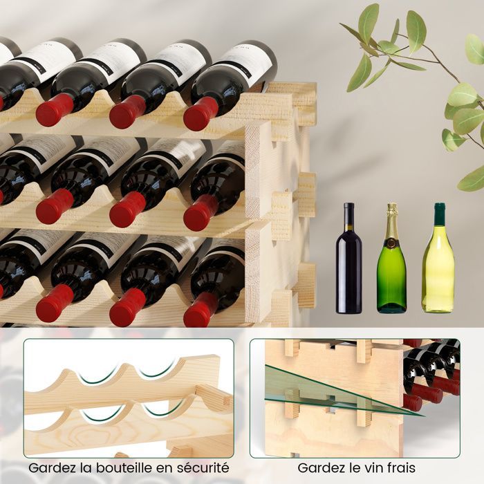 Botellero modular COSTWAY con 9 estantes para 108 botellas, botellero y soporte para botellas de madera de pino, 120 x 29 x 106 cm