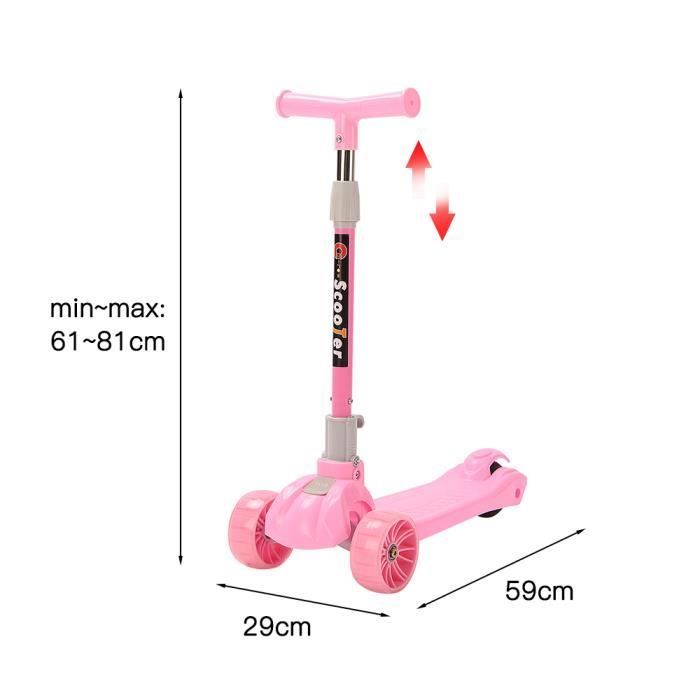 Trottinette Enfant 3 Roues lumieuse en PU - YNZHOUDZ - Scooter Pliable - Hauteur ajustable - Rose