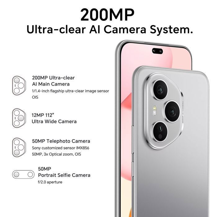 Smartphone 5G - HONOR 400 Pro - 12Go RAM - 512Go - Caméra AI ultra-claire de 200 MP - 5300 mAh - Gris - EU version