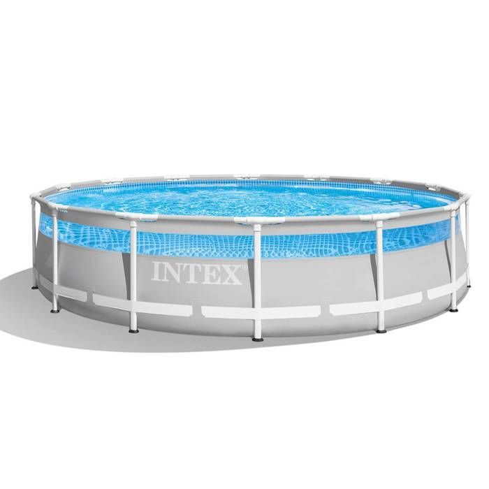 Kit de piscina tubular desmontable Intex - Estructura Pris - 427 x 107 cm - Redonda (bomba, cubierta, alfombrilla de suelo y escalera) - 26722NP