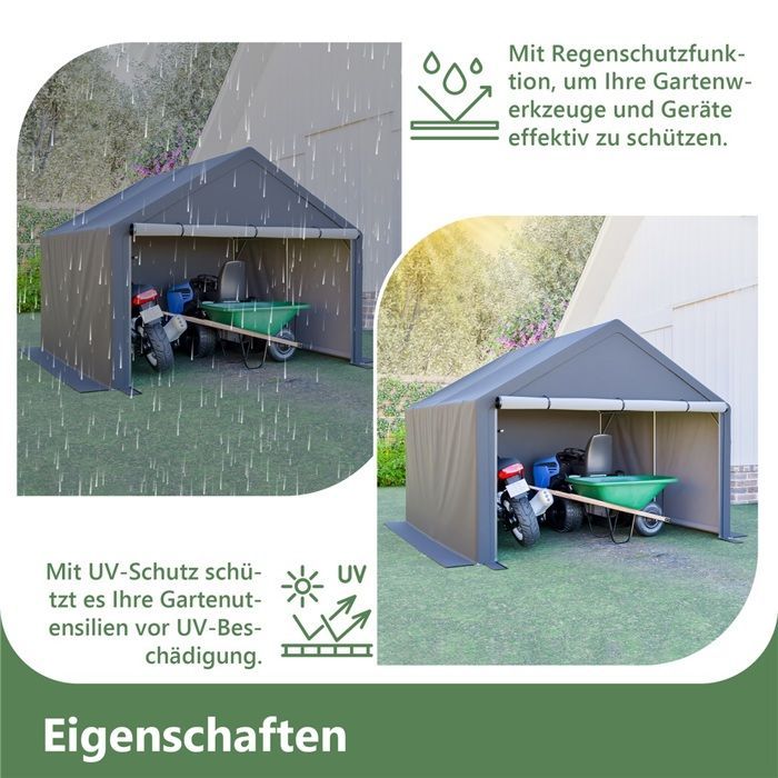 Tuinhuisje voor fietsen 305x296x233cm, buitenopbergtent donkergrijs, stevig, waterdicht voor gereedschap en kamperen