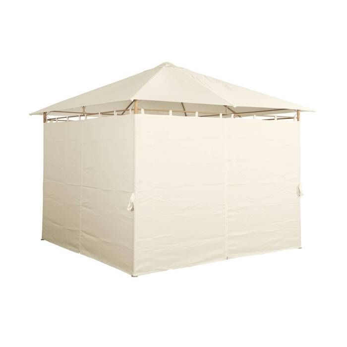 Tuinpaviljoen van 3x3 meter - Elusa - Houtnerfstructuur. Ecru canvas - Pergola met gordijnen. Tuintent. Partytent. Feesttent.