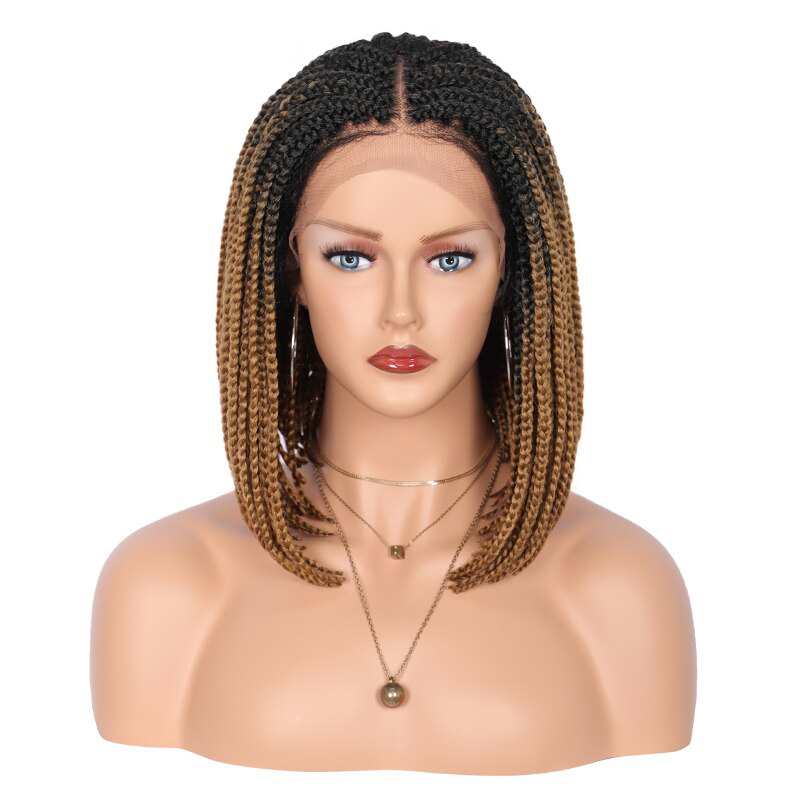 12 Braided Wigs with Baby Hair 4x4 Lace Braids Without Knots Bob Wig for Black Women Lace Front Synthetic Braid Wig