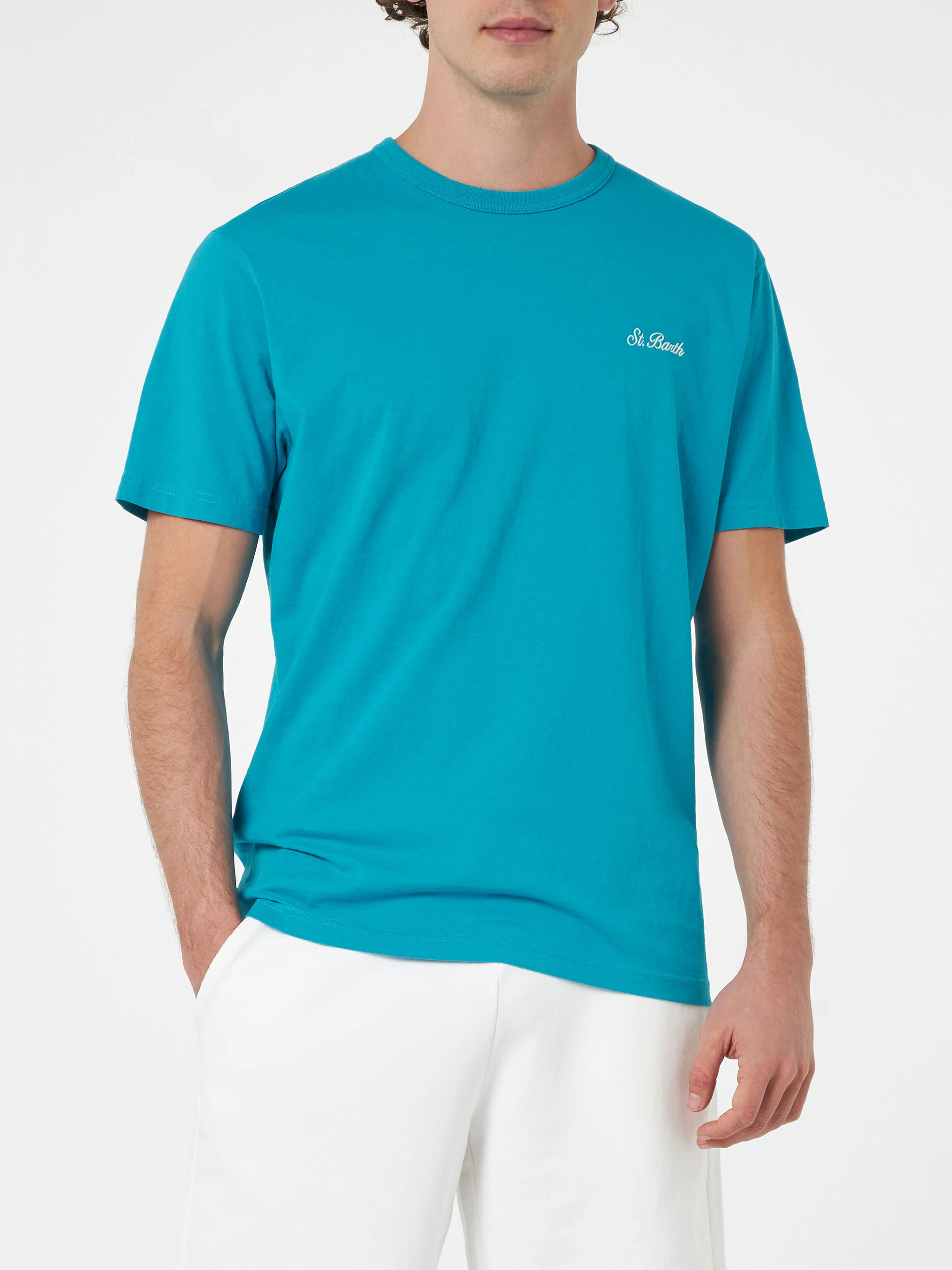 Camiseta de hombre Dover color verde agua de algodón con bordado de St. B.