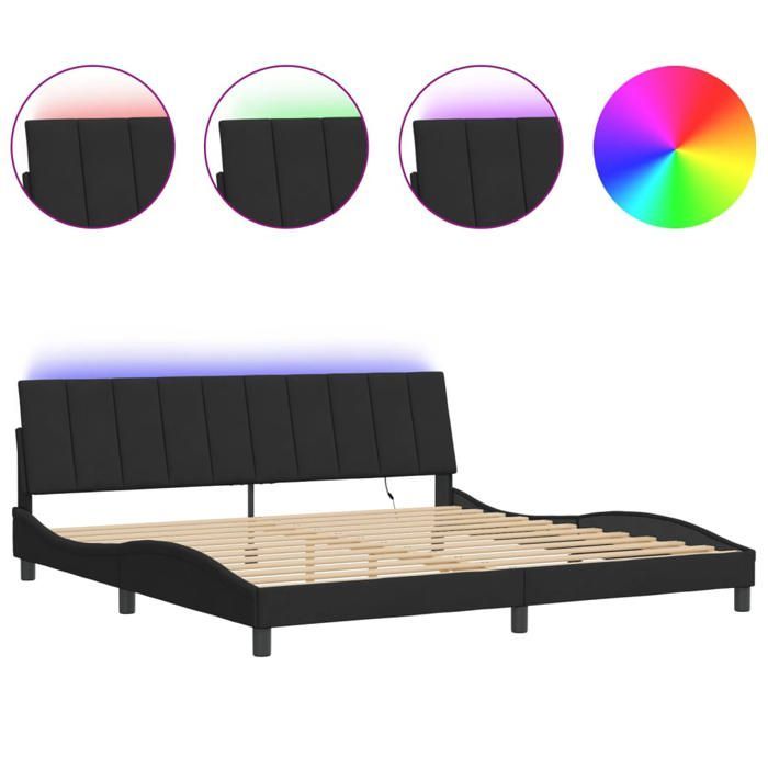 Estructura de cama vidaXL con luces LED, tapizada con somier de láminas, cama doble, cama para adultos, moderna, negra, 200x200 cm