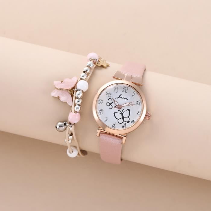 SHARPHY Montre enfant fille - papillon rose mode adolescent - cadeaux pour enfants